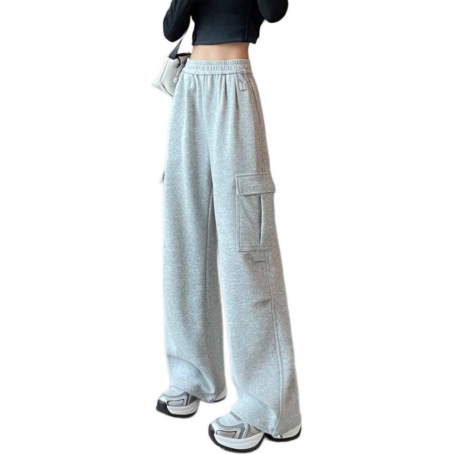 Tonlion Casual Pants Women's Light Gray Moderate Cargo Pants