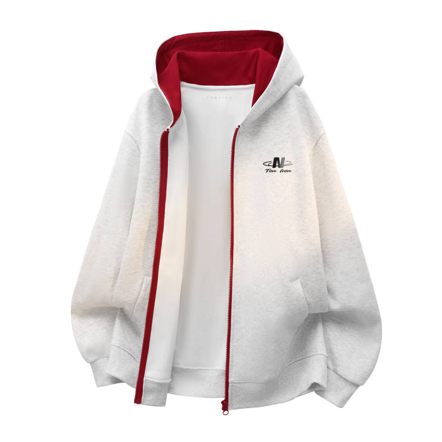Tonlion Sweatshirts Unisex Hooded Moderate Cardigan