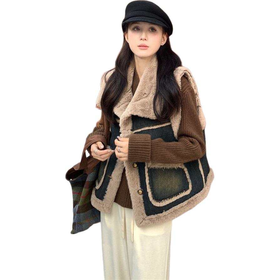VENICEW Vests Women's Vest Lapel Thickened Denim