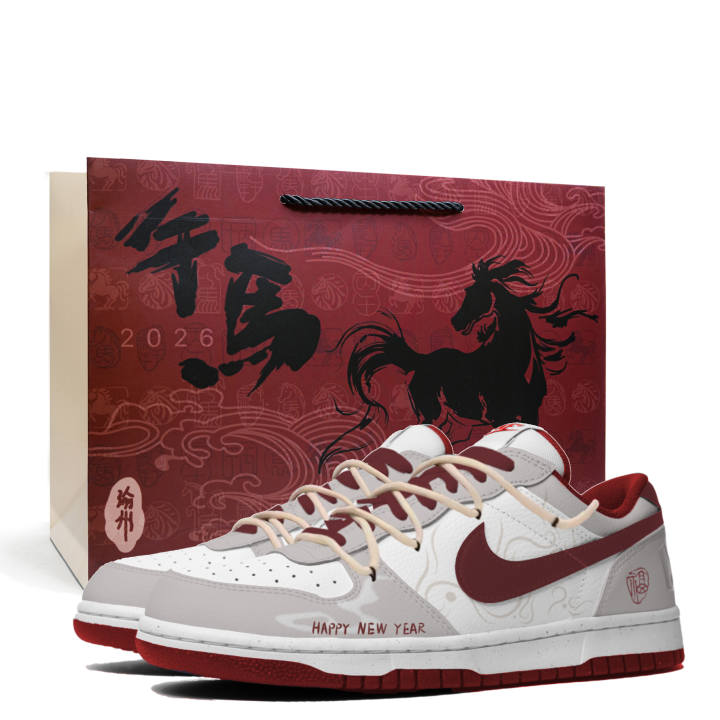 Nike Nike Big Cloud Pattern New Year's Greetings Cushioning, Wear Resistant Low top Skateboard Shoes Men's Gray White Red