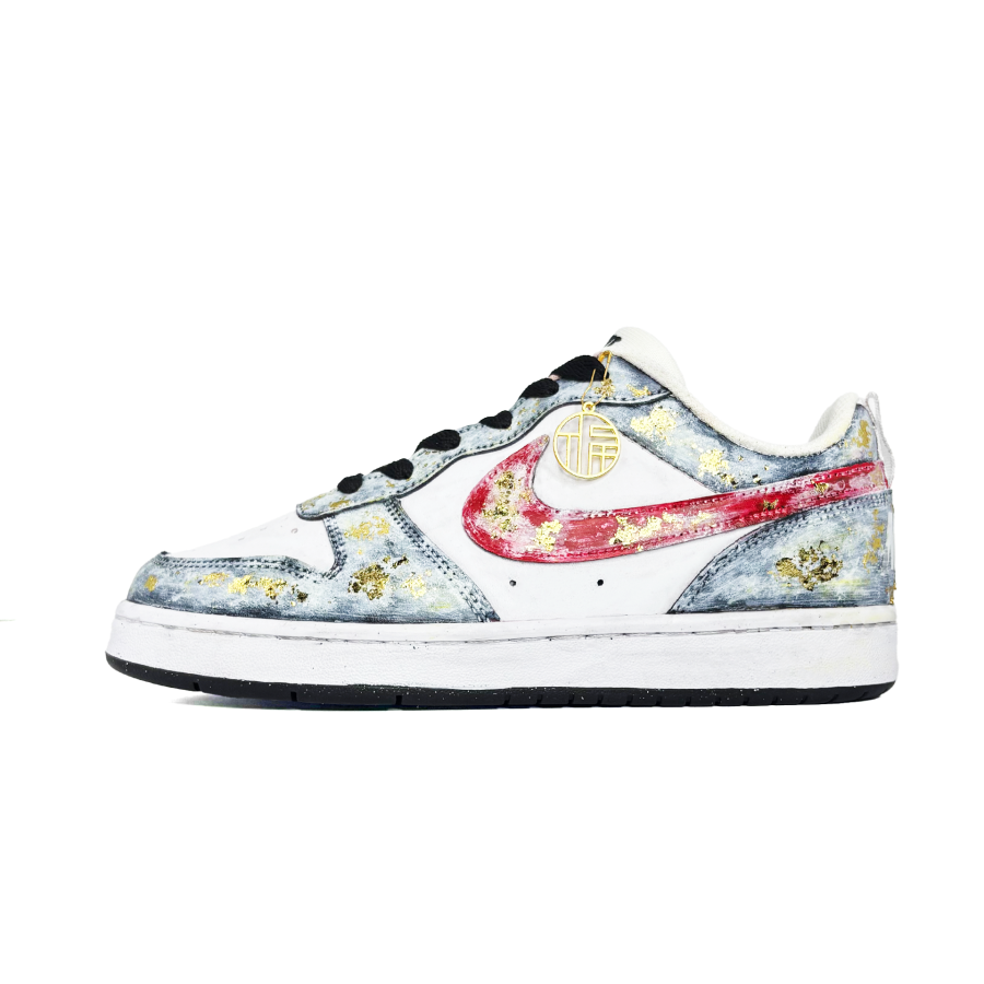 Nike Nike Court Borough Lucky Gilded, Gold Stamped Craft Synthetic Leather Abrasion Resistant Slip Resistant Low top