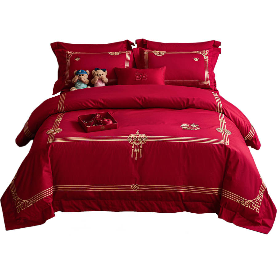 Teenie Weenie Bear Wedding New Chinese Style Bedding Four Piece Set Skin Friendly Soft