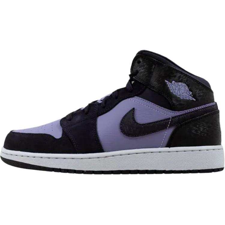 Jordan Jordan Air Jordan 1 Leather Mid top Basketball Shoes Black Purple Unisex