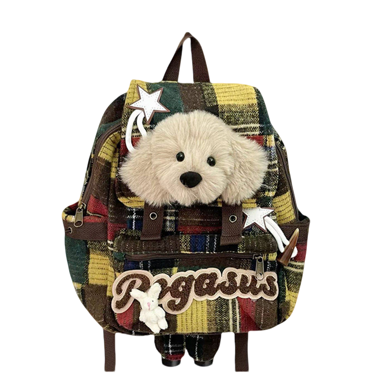 PAYOT PAYOT Woolen Backpack Regular Women's Brown Green Plaid