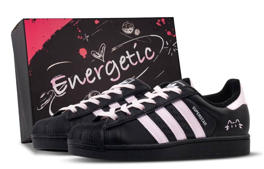 Adidas Originals Superstar 2 Sweetheart Kitten Abrasion Resistant Balance Low top Skateboard Shoes Unisex Black Pink