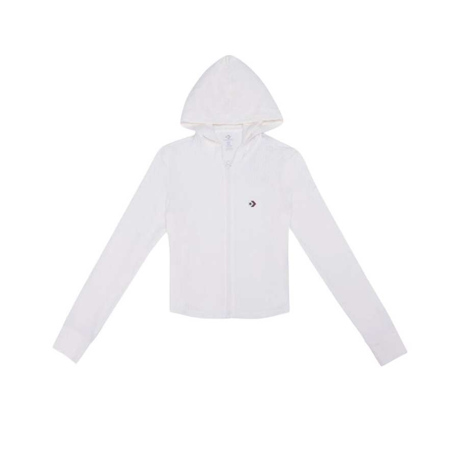 Converse Sweatshirts Women's White Hooded Non Detachable Moderate Cardigan