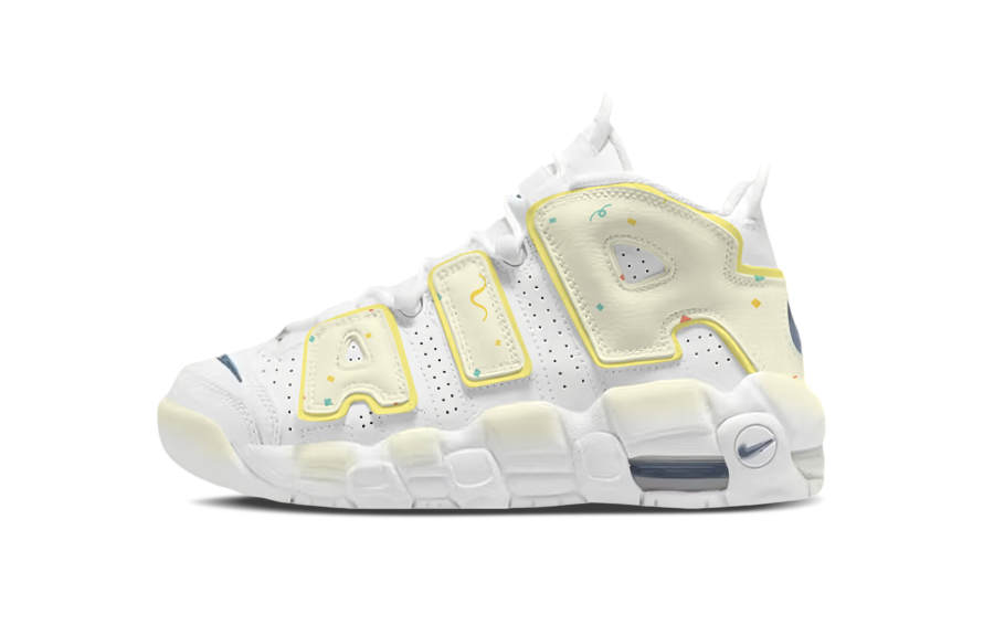 Nike Nike Air More Uptempo Cream Yellow Trim Cushioning, Wear Resistant Mid top Basketball Shoes Women's White Yellow