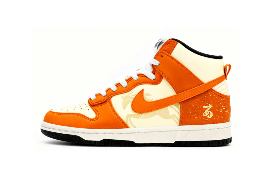Nike Nike Dunk Horse Year Shattered Abrasion Resistant High top Skateboard Shoes Women's Orange Yellow