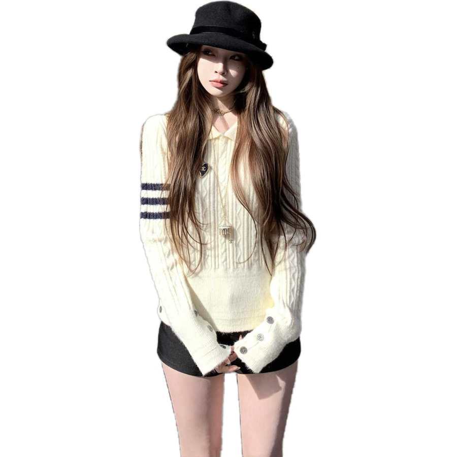 VENICEW Knitwear Women's Antique Book White Lapel Moderate