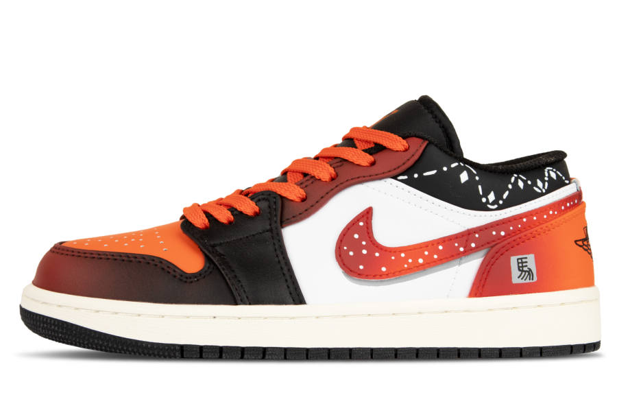 Jordan Jordan Air Jordan 1 Leather Slip Resistant Abrasion Resistant Low top Children's Basketball Shoes Orange Unisex