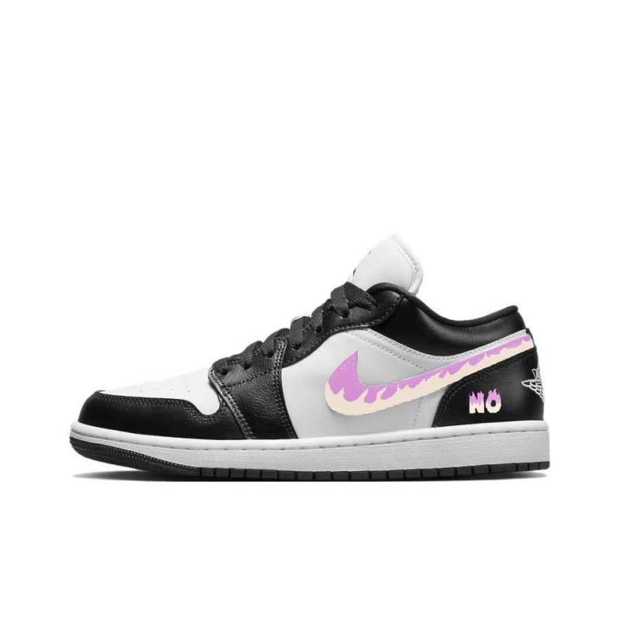 Jordan Jordan Air Jordan 1 Pink Flame Abrasion Resistant Abrasion Resistant Low top Skateboard Shoes Unisex Black Pink