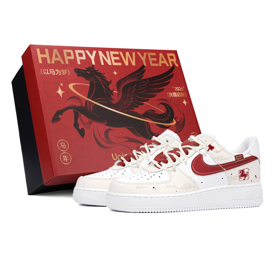 Nike Nike Air Force 1 Blazing Flame And Cloud Striding Low top Skateboard Shoes Unisex Beige Red
