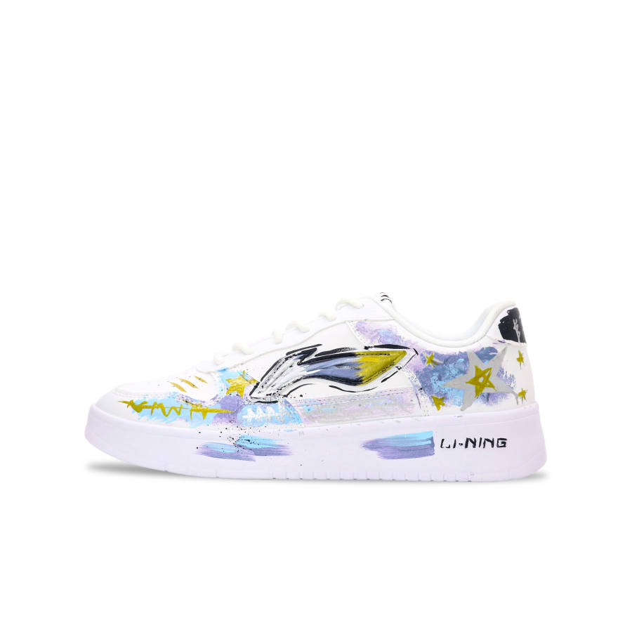 Li-Ning Li Ning Floating Boat Pajamas Party Pu Height Increasing Balance Support Low top Skateboard Shoes Unisex White Purple