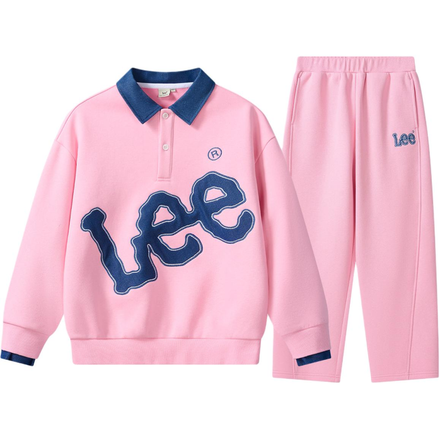 LEE KIDS Casual Sportswear Vintage Style Lapel Thermal Fleece Lined Print Loose Fit Elastic Waistband 2 Piece Set Kids'