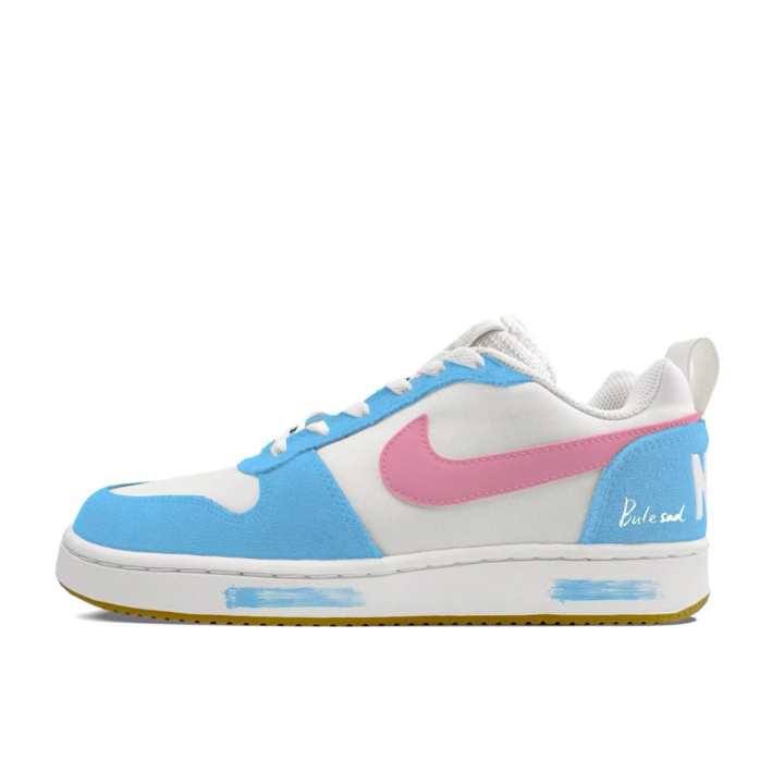 Nike Nike Court Borough Light Blue Sweet Pink, Exquisite Floral Custom Leather Abrasion Resistant Low top Skateboard Shoes