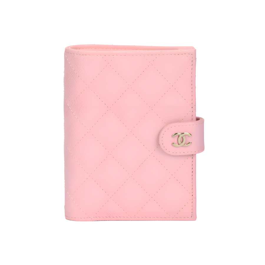 CHANEL Shiny Grain Calfskin & Gold Metal Passport Holder Small Women's Pink