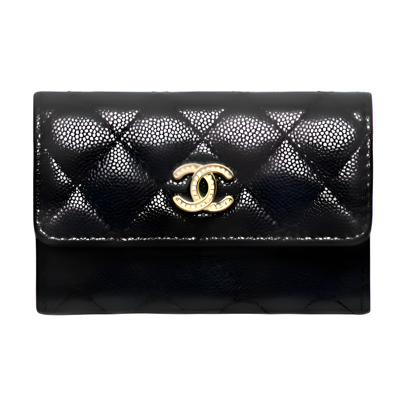 CHANEL Calfskin Card Holder Women's Black