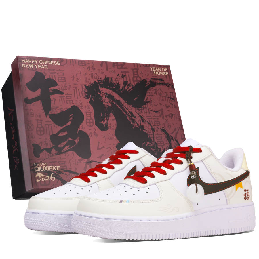 Nike Nike Air Force 1 Blessing Box Leather Abrasion Resistant Slip Resistant Low top Skateboard Shoes Unisex White