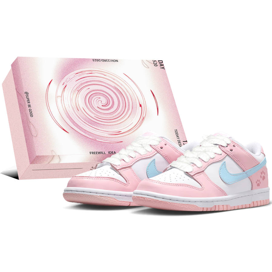 Nike Nike Dunk Low Junior Pink Cat Paw, Box, Cute, Sweet Girl, Dopamine Dressing, Valentine's Day Special Leather