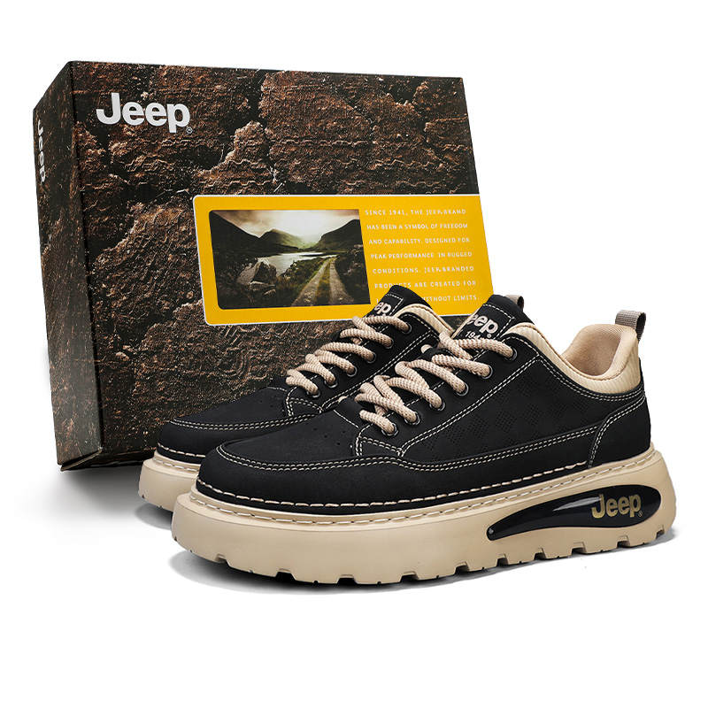 Jeep Cushioning Abrasion Resistant Breathable Coverage Lightweight Low top Casual Shoes Men's Black