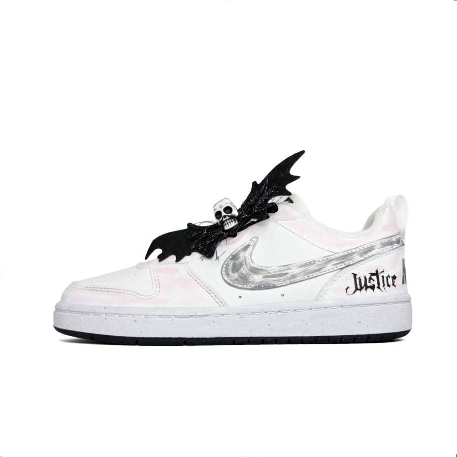 Nike Nike Court Borough Gray Haze Pink Synthetic Leather Abrasion Resistant Slip Resistant Low top Kids' Skateboarding Shoes