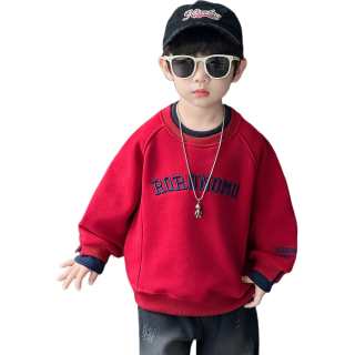 Lanza Casual Sweatshirt Winter Thickened And Fleece Lined Patchwork Letter Top Red Children Aged 3 7 Years Old