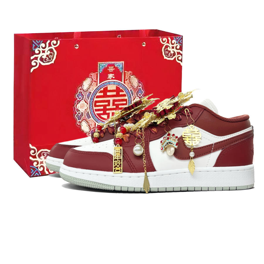 Jordan Jordan Air Jordan 1 Blissful Union Leather Support Balance Support Balance Low top Basketball Shoes Women's Burgundy
