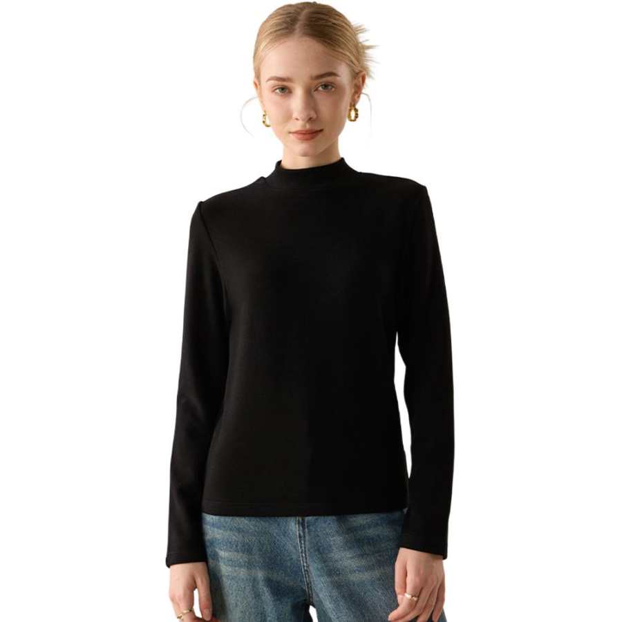 MIIOW Fall Winter Acrylic Warming Half Turtleneck T Shirt Women's Solid Color