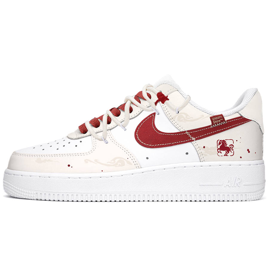 Nike Nike Air Force 1 Blazing Flame And Cloud Striding Abrasion Resistant Low top Skateboard Shoes Unisex Beige Red