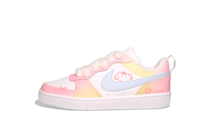 Nike Nike Court Borough Low 2 Leather Abrasion Resistant Abrasion Resistant Low top Kids' Skateboarding Shoes Pink Yellow