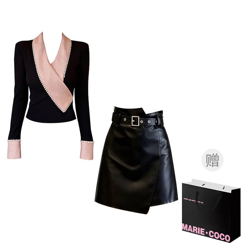 MARIE·COCO Two Piece Skirt Sets Women's V Neck Moderate Short