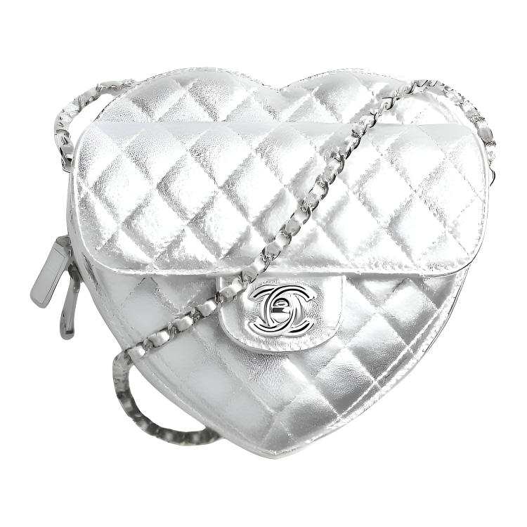 CHANEL Leather Shoulder Bag Women's Silver