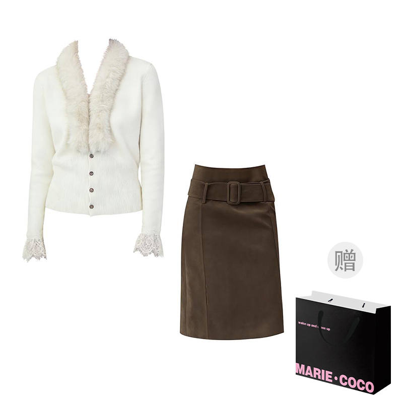MARIE·COCO Two Piece Skirt Sets Women's V Neck Moderate Mid Length