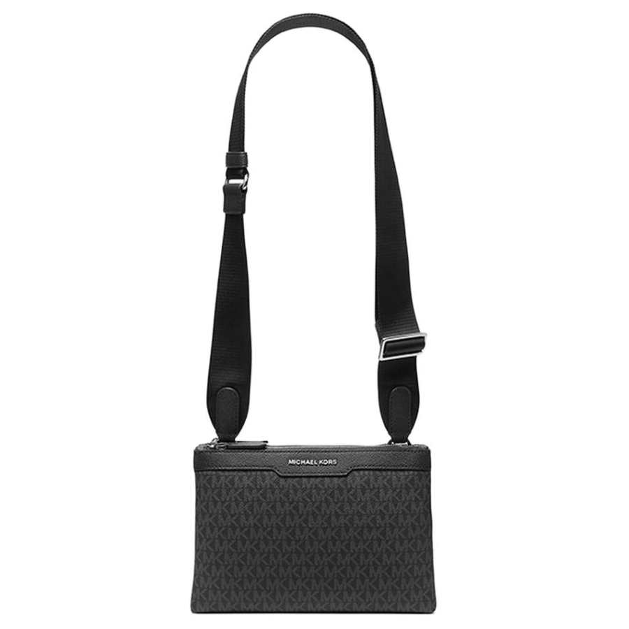 MICHAEL KORS Hudson Coated Canvas, Artificial Leather Shoulder Bag, Crossbody Bag Men's Black