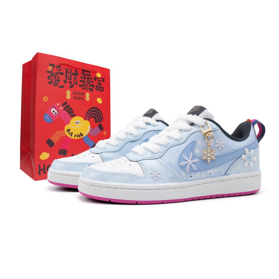 Nike Nike Court Borough2 Winter Serendipity Abrasion Resistant Low top Kids' Skateboarding Shoes Ice Blue Teenagers