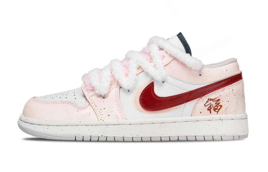 Jordan Jordan Air Jordan 1 Horse Step Blessings Leather Abrasion Resistant Low top Children's Basketball Shoes Pink Teenagers