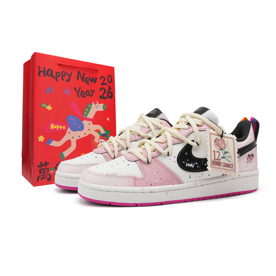 Nike Nike Court Borough2 Heart Fluttering Abrasion Resistant Low top Kids' Skateboarding Shoes Pink Teenagers