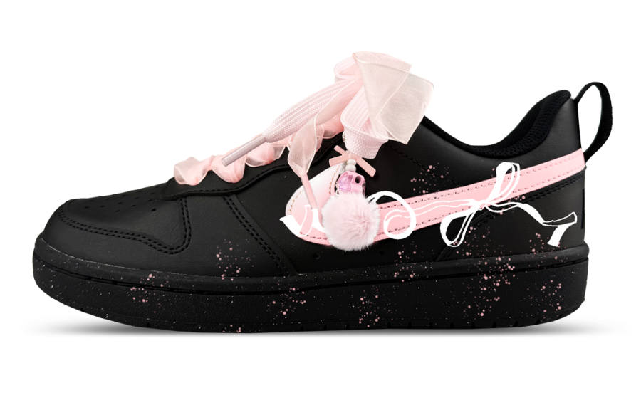 Nike Nike Court Borough Leather Slip Resistant Low top Kids' Skateboarding Shoes Black Pink