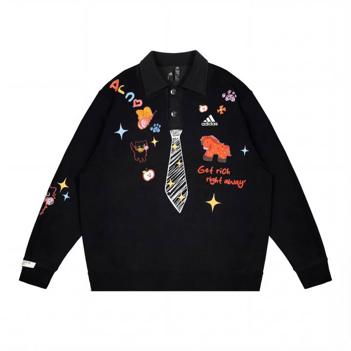 Adidas Adidas Sweatshirts Unisex Black Lapel Moderate Regular