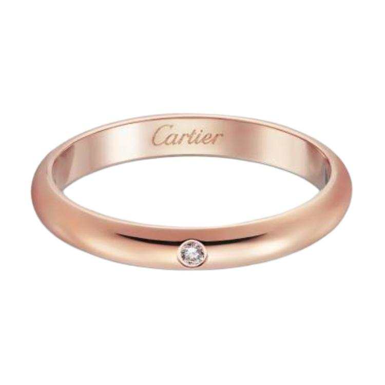 CARTIER 1895 Series 18K Gold Diamond Rings Unisex Rose Gold