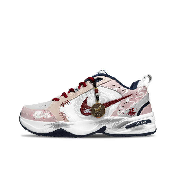 Nike Nike Air Monarch 4 Red Horse Brings Blessing Abrasion Resistant Slip Resistant Low top Chunky Sneakers Unisex White Red