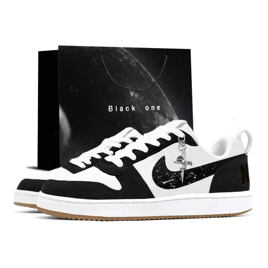 Nike Nike Court Borough Night Sky Shooting Stars Cushioning, Wear Resistant Low top Skateboard Shoes Men's Black White