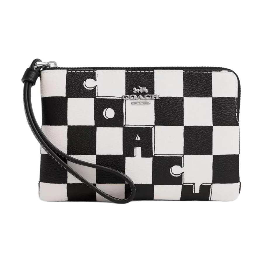 COACH COACH Corner Zip Canvas With Leather Wallet Women's Black