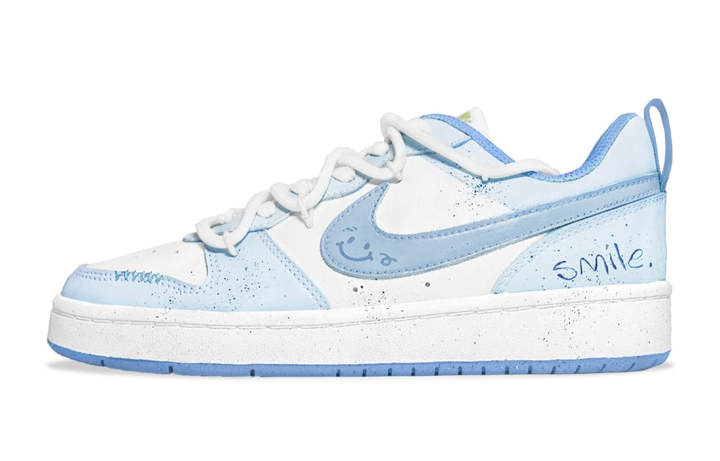 Nike Nike Court Borough Soothing Blue Graffiti Synthetic Leather Slip Resistant Abrasion Resistant Low top