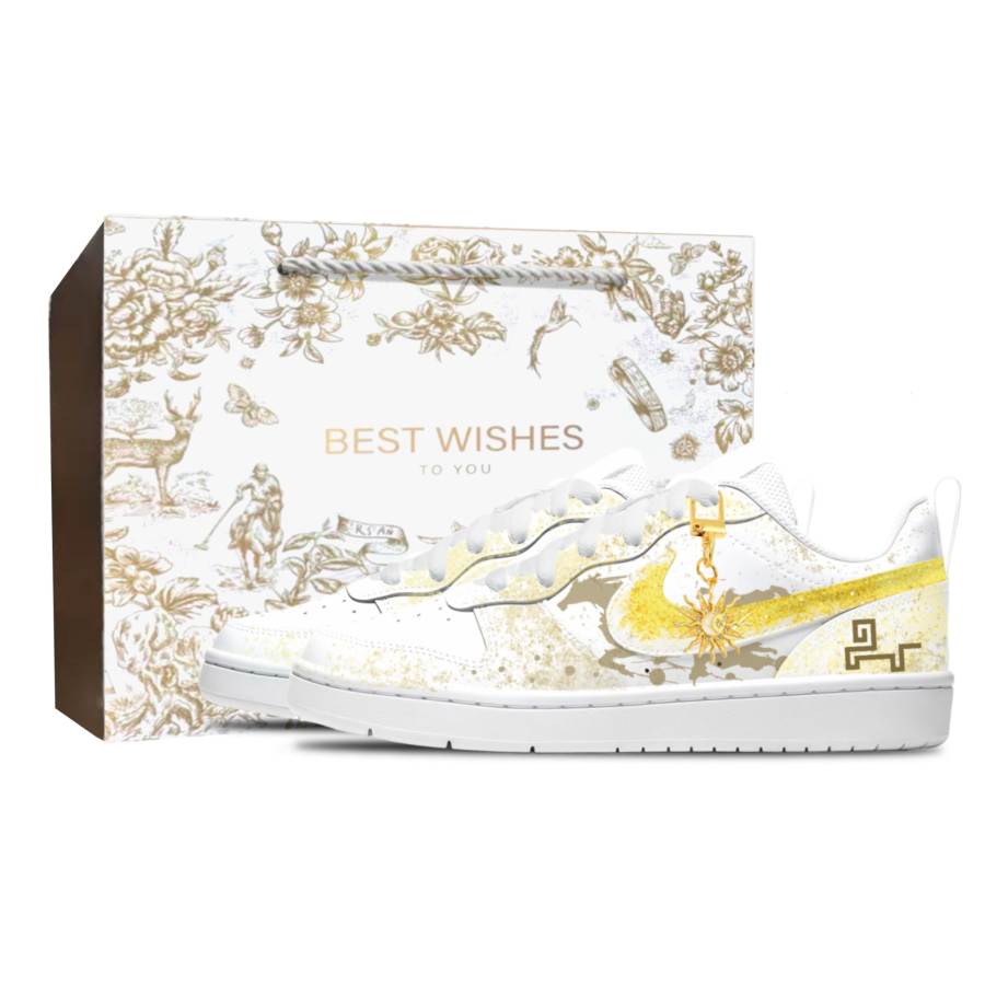 Nike Nike Court Borough Golden Time Slip Resistant, Abrasion Resistant, Breathable Low top Kids' Skateboarding Shoes White