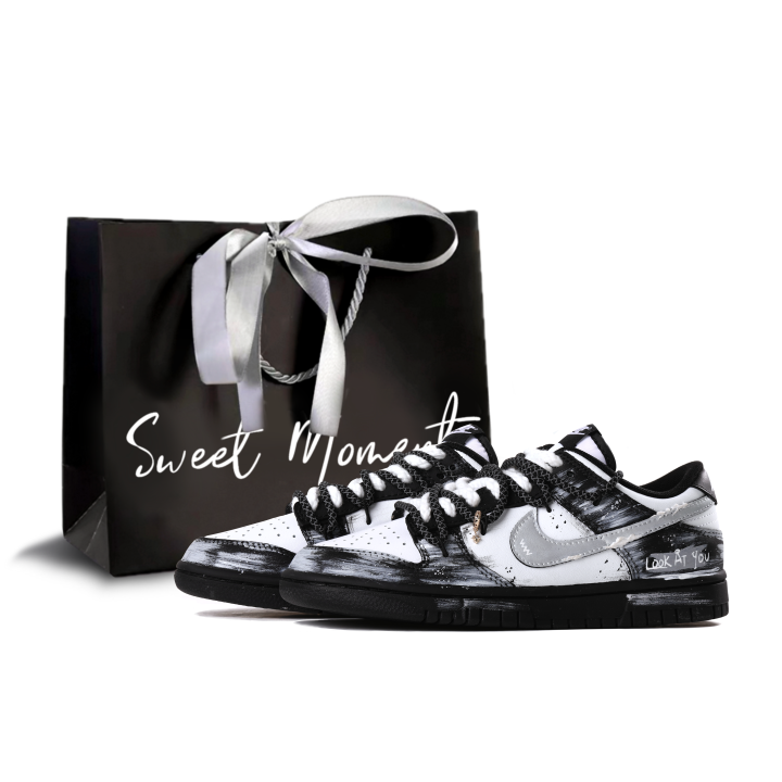 Nike Nike Artificial Leather Abrasion Resistant Breathable Low top Skateboard Shoes Unisex Silver