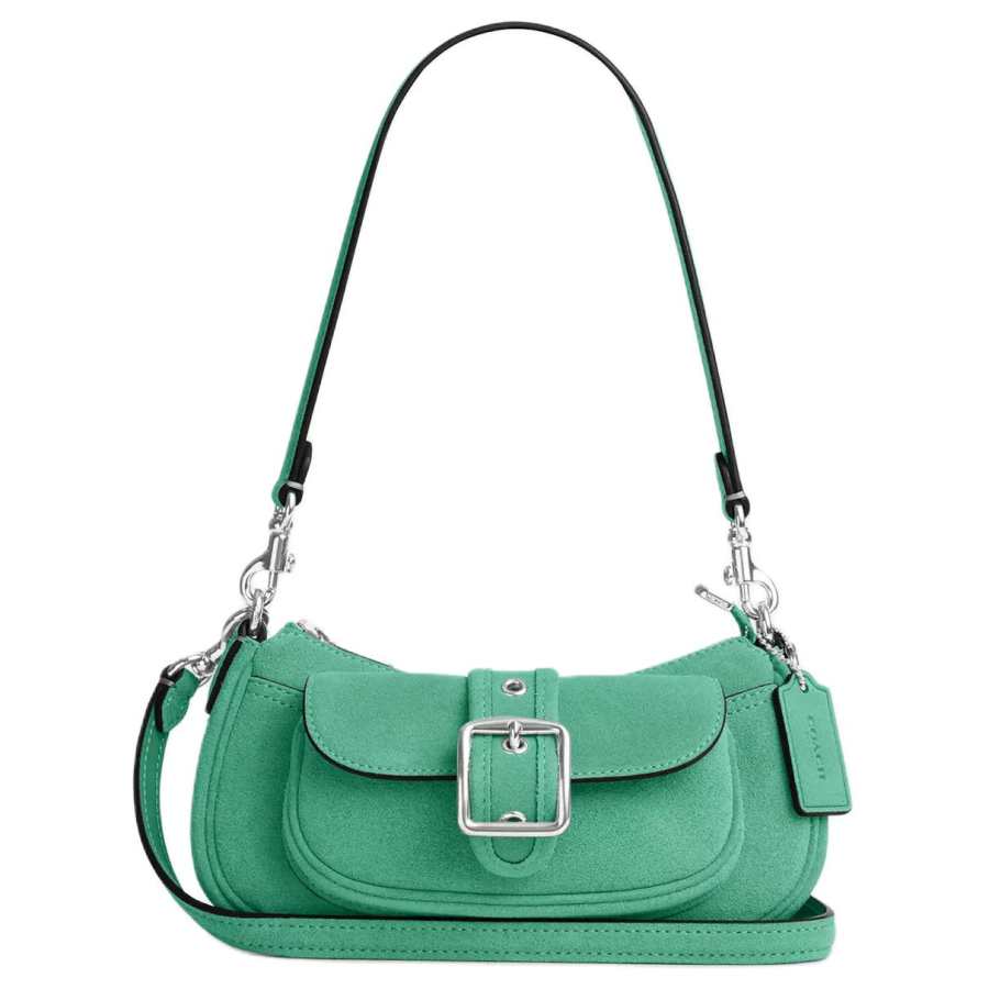 COACH Ashton Suede With Smooth Leather Shoulder Bag Small Women's Silver Mint