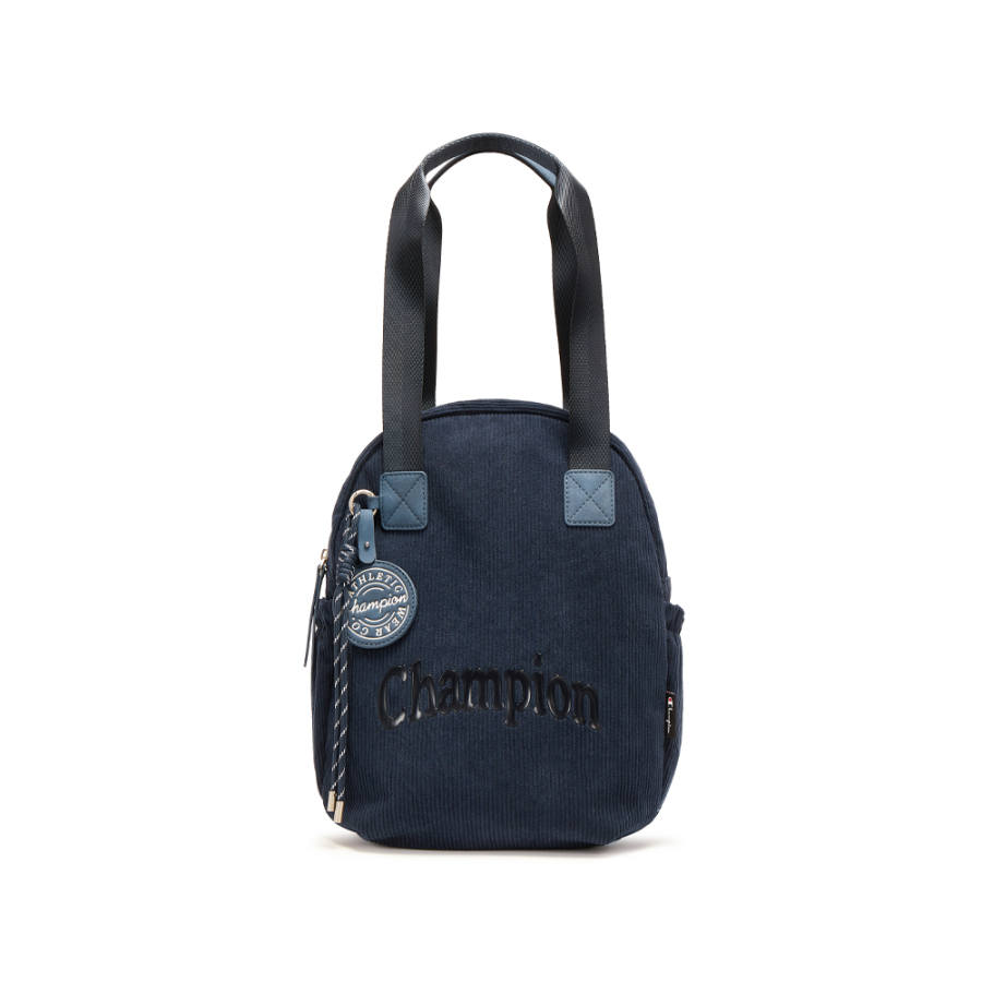 Champion Fabric, Synthetic Leather Shoulder Bag Unisex Navy Blue/Caramel Brown/Haze Gray