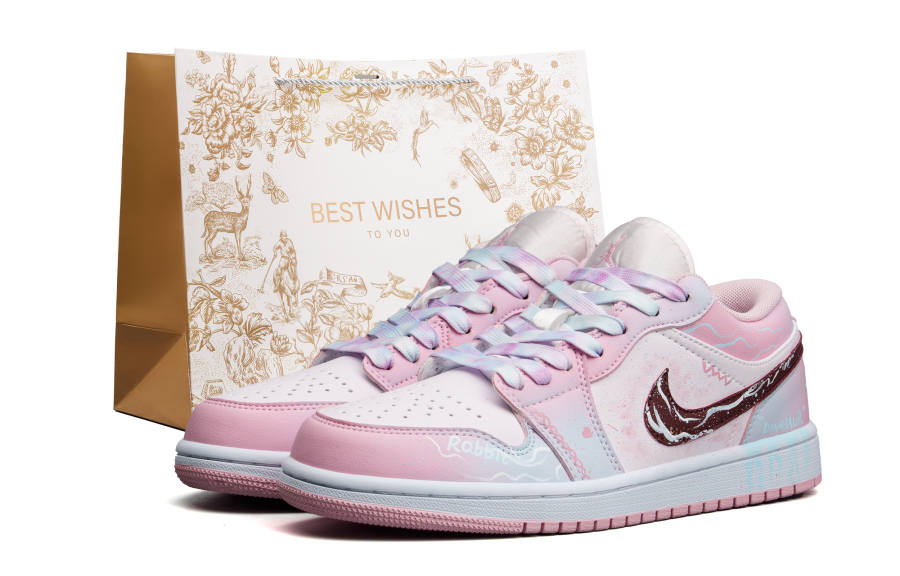 Jordan Jordan Air Jordan 1 Cushioning Abrasion Resistant Low top Children's Basketball Shoes White Pink Teenagers