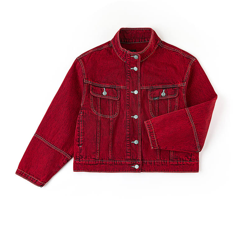 Lee Denim Jackets Women's Red Stand Collar Moderate Straight Fit